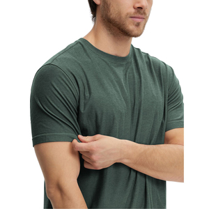T-shirt décontracté d'été pour homme à manches courtes en coton uni, col rond, style chemise, en coton et polyester bleu foncé - Product Image 6