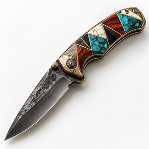 Couteau utilitaire de camping et de randonnée OEM ODM avec logo personnalisé, couteau pliant forgé à la main en acier au carbone, couteau pliant artisanal en acier au carbone - Product Image 1