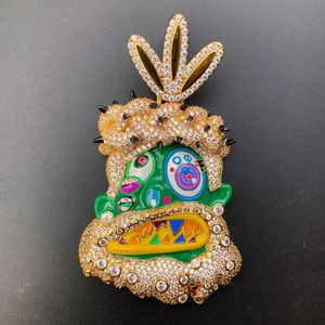 CSJY Joyería Hip Hop, Colgante con Diseño de Cara Feliz, Chapado en Oro, con Diamantes y Efecto de Goteo de Aceite - Product Image 4