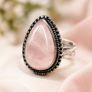 Soulwise Unisex Rose Quartz Cabchon Ring (Any <b>Random</b> Shape)-Trendy Wedding Engagement Jewelry - Product Image 3