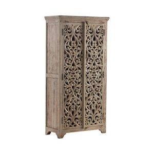 Luxury Handcrafted Solid Wood 2 Door <b>Wardrobe</b> Ornate Botanical Carving Premium Finish Armoire - Product Image 1