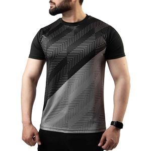 T-shirt à manches courtes pour homme, motif géométrique, col rond, coupe ajustée, séchage rapide, style sportif, impression par sublimation, polyester tricoté - Product Image 1