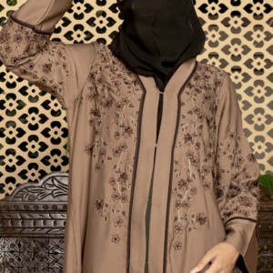 Abaya longue brodée florale à manches longues, robe musulmane modeste pour femme, style Moyen-Orient, en polyester, coupe ample, pour usage quotidien - Product Image 5