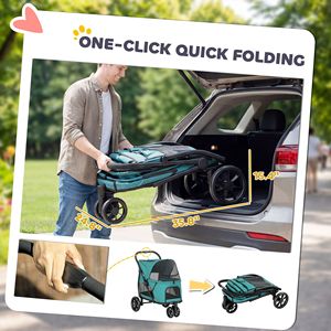 Passeggino per Animali Domestici a 3 Ruote con Chiusura Rapida One-Click, Finestra in Rete e Cuscino Lavabile per Cani di Taglia Media, Verde Scuro - Product Image 4