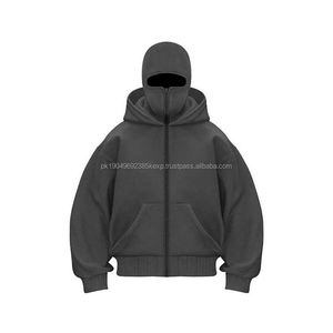 Nouveau style, cagoule à capuche unisexe, personnalisée, en coton 100%, avec impression brodée délavée à la pierre, épaisse, imperméable, pour homme, hiver, fermeture éclair intégrale - Product Image 2