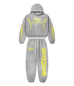 Conjunto de Sudadera con Capucha y Pantalones Deportivos Grises Personalizados de Primera Calidad para Hombre, Sudadera Holgada y Pantalones Jogger de 2 Piezas - Product Image 1