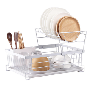 OEM/ODM Vietnam White Iron <b>Dish</b> <b>Rack</b> with Cutlery Holder Removable Water Tray Kitchen Organizer Shelf - Product Image 1