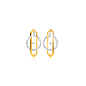Pendientes de Barra Geométrica de Oro Amarillo de 18K con Diamante Cultivado en Laboratorio de Corte Redondo, Joyería Fina Contemporánea, Regalo de Lujo para Mujer - Product Image 1