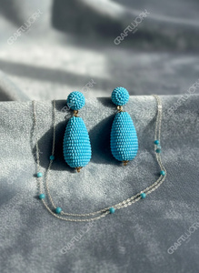 Handmade <b>Blue</b> <b>Beaded</b> Drop Earrings for Women Statement Dangle Earrings Trendy Boho Party Wear Jewelry Gift - Product Image 5