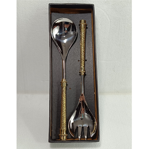 Ensemble de cuillères à salade en acier inoxydable avec manche en laiton (feuille/tige) poli, pour la table à manger, en vente - Product Image 5