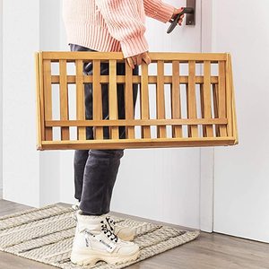 Foldable <b>Pine</b> Wood Shoe Rack Multi-Functional Free Standing Shoe <b>Shelf</b> Organizer for Home Storage - Product Image 6