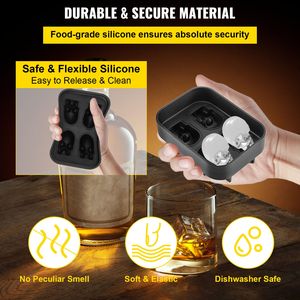 Moule à glaçons flexible en silicone noir en forme de crâne, 4 compartiments, pour boules de glace, avec entonnoir, pour glaçons amusants en forme de fruits, en matériau PP - Product Image 4
