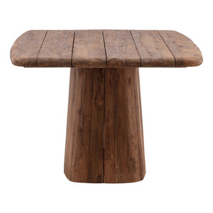 Mesa de Comedor Antigua de Estilo Mediados de Siglo, de Madera de Teca Reciclada, con Bordes Curvos, Base de Pedestal Grande, para Hogar, Cocina o Restaurante - Product Image 6