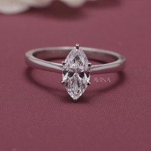 IGI Certified Marquise Cut Diamond Solitaire Engagement - Wedding <b>Ring</b> in 18K White / Yellow & Rose Gold - Product Image 1