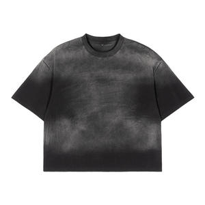 Meilleur T-shirt Boxy Court Oversize pour Homme en Coton French Terry 300 g/m² Gris Vintage Délavé à l'Acide et Effet Soleil, avec Impression Sérigraphique en Relief - Product Image 1