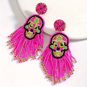 Halloween Skull Seed Bead Fringe <b>Post</b> <b>Earrings</b> Beads Embellished Hand Crafted Parrot Stud <b>Earrings</b> from the brand BaubleBar - Product Image 1