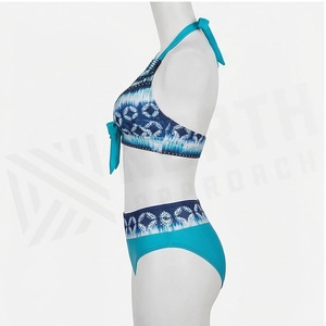 Ensemble de bikini à imprimé géométrique pour femmes, maillot de bain deux pièces à taille haute, extensible, en spandex et polyester - Product Image 3