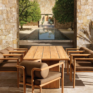 Mesa Rectangular de Jardín en Oferta, con Fibra Resistente, Madera de Teca Duradera, Diseño Moderno y Sencillo para Uso en Hoteles y Villas al Aire Libre - Product Image 3