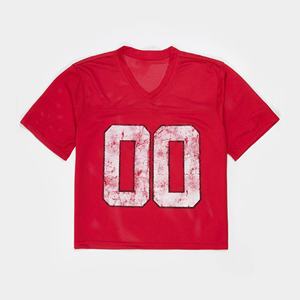 T-shirt en jersey tricoté rétro sport à col mandarin, impression par transfert thermique personnalisée, écologique, respirant, mélange de coton - Product Image 1