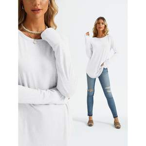 2025 camisetas informales de cuello redondo XS para mujer, camisetas de manga larga a la moda de otoño, trajes ligeros Y2K de corte holgado, estilo deportivo - Product Image 5