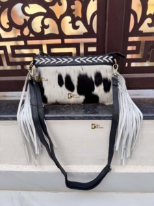 2026 Latest Designer Cowhide Leather Fringe Handbag Stylish Real Leather <b>White</b> Colour Bohemian Style Women's Cross Body <b>Purse</b> - Product Image 5