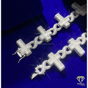 Collier personnalisé en argent sterling 925 avec croix, diamants moissanite, chaîne de luxe hip-hop sertie de pierres pour bijoux - Product Image 4