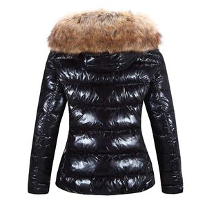 ผู้ผลิตเสื้อโค้ทกันหนาวแบบพองตัวสำหรับผู้หญิง  แบบมีฮู้ดยาว  ขนเฟอร์เทียมสีทอง  ขายส่ง - Product Image 3