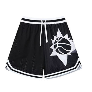 Pantalones Cortos Deportivos Transpirables de Malla Color Negro Brad con Estampado de Llamas, Cierre con Cordón, Cómodos, de Secado Rápido, Talla Grande, Sublimados - Product Image 1