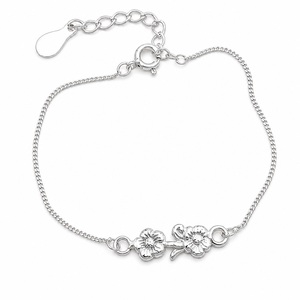 925 Sterling Silver Floral Motif Chain Link <b>Bracelet</b> <b>Boho</b> Minimalist Fashion Jewelry for Women Wedding Gift - Product Image 1