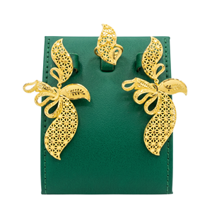 Naykk Creations – Ensemble de bijoux 3 pièces pour femme, fait main, plaqué or 24 carats, motif feuille en filigrane de cuivre et laiton, 0,3 m – Collier, boucles d'oreilles et bague - Product Image 3