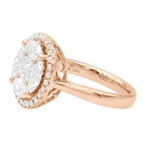 Bague Halo Cluster en Or 18K 750 Certifiée IGI avec Diamant de Laboratoire de 0,216 ct pour Femme, Bague de Fiançailles, de Mariage et de Soirée de Luxe - Product Image 2