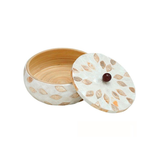 Boîtes de rangement rondes en bambou, élégantes et artisanales, avec incrustations de nacre, fabriquées au Vietnam pour le B2B - Product Image 2