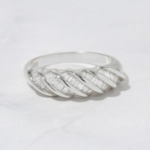 Luxury Baguette Cut Twist <b>Dome</b> 925 Sterling Silver Zircon Diamond Croissant Style Engagement <b>Ring</b> Channel Setting Wedding Party - Product Image 5