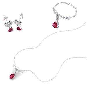 REYES, Nuevo Juego de Collar y Aretes de Plata Esterlina 925 con Rubí y Moissanitas para Mujer, Joyería Nupcial de Lujo - Product Image 2