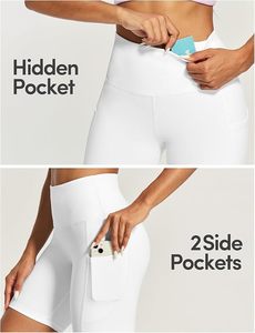 Shorts Deportivos Blancos de Cintura Alta con Bolsillos, Transpirables y Elásticos para Mujer - Product Image 4