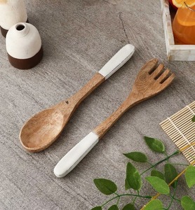 Ensemble d'ustensiles de cuisine en bois d'acacia teck naturel, design classique, résistant à la chaleur, antiadhésif, cuillères à long manche en bois - Product Image 1