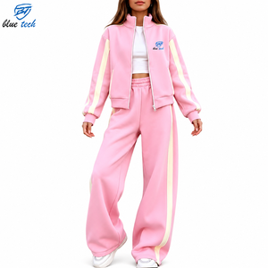 Custom Logo <b>Women's</b> Premium Cotton Fleece Tracksuit Set Zip Front <b>Jacket</b> Loose Fit Sweatpants Wholesale Clothing OEM Services - Product Image 1