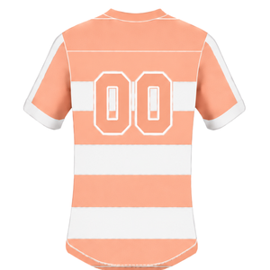 <b>Peach</b> White Short Sleeve Rugby Jersey Crew Neck Striped Rugby <b>Shirt</b> Athletic Performance Training Match Team Sportswear - Product Image 2