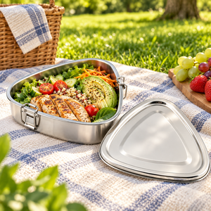 Stainless Steel Triangular Lunch <b>Box</b> Single Layer Metal Food Container Lock Lid for Daily <b>Meal</b> <b>Prep</b> - Product Image 5
