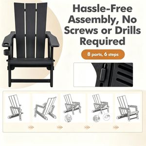 Sedia Adirondack Nera Impermeabile in HDPE con Portabicchieri, Capacità 330 LBS, Sedia Ergonomica da Patio per Uso Esterno - Product Image 5