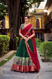 Lehenga Choli de Tela de Cristal de Alta Demanda para Niñas, Estampado con Trabajo de Tejido Zari, Ideal para Fiestas, Mejor Precio Disponible - Product Image 1