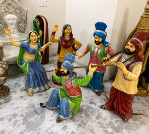 Estatuas de Bhangra de la Cultura Punjabi, Juego Tradicional Punjabi de Cuatro Estatuas de Fibra de Bhangra, Figuras de la Cultura Punjabi Real - Product Image 5