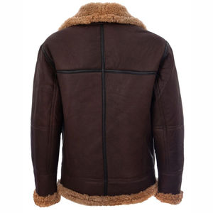 Chaqueta bomber clásica de piel de oveja 100% auténtica, color marrón, talla grande para hombre, para invierno, con forro de piel de borrego cálida. - Product Image 6