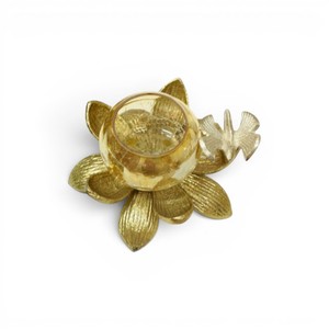 Porte-bougie en aluminium artisanal en forme de lotus avec bougie votive en verre |   Porte-bougie décoratif pour théière |   Décoration élégante pour la maison et les fêtes - Product Image 4