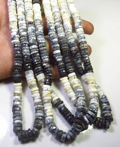 Perles d'opale dendritique naturelle, pierres précieuses, forme Heishi, facettées, percées au centre, 7 mm, blanches et noires, pour bricolage, 17 pouces. - Product Image 2