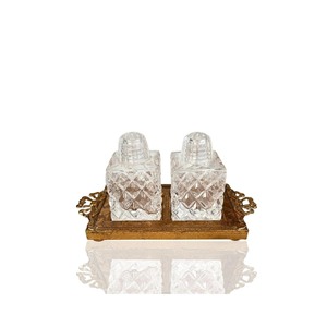 Juego de Saleros y Pimenteros de Cristal con Bandeja Dorada de Acero Inoxidable, Utensilios para Hierbas y Especias, Herméticos, Aptos para Alimentos, Ecológicos, Solo Lavado a Mano - Product Image 3