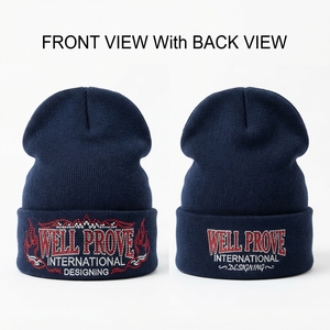 Custom Logo Black Stacked <b>Beanie</b> Cap Heavyweight 240 GSM Cotton Yarn Knit Slouchy Hat Breathable <b>Waterproof</b> Sublimation Printed - Product Image 1