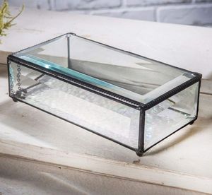 Boîte à bijoux en verre biseauté noir, faite à la main et personnalisée, avec cadre métallique pour organiser les bijoux, boîte de rangement en métal et verre - Product Image 4