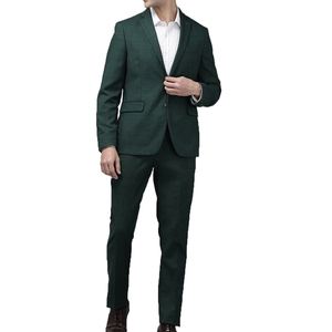 Traje de Negocios Estilo Británico para Hombre, Mezcla de Lana y Poliéster, Verde Oscuro a Cuadros, Cuello de Solapa con Muescas, Ropa Formal - Product Image 1