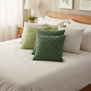 6PC Fresh and Pure <b>Cable</b> <b>Knit</b> and Forest Green Diamond <b>Knit</b> Decorative <b>Throw</b> Pillow Cover Set - Product Image 5